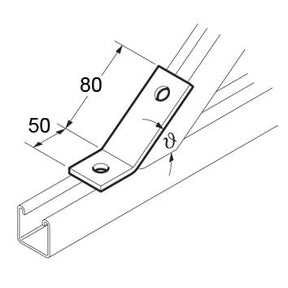 SB521 22 1/2 Degree Obuse Angle Brackets, Unistrut compatible, galvanised