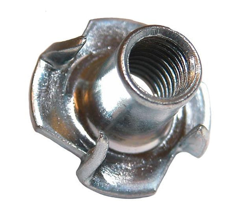 M8 x 11mm 4 Pronged Mild Steel Tee Nut, Bright Zinc Plated
