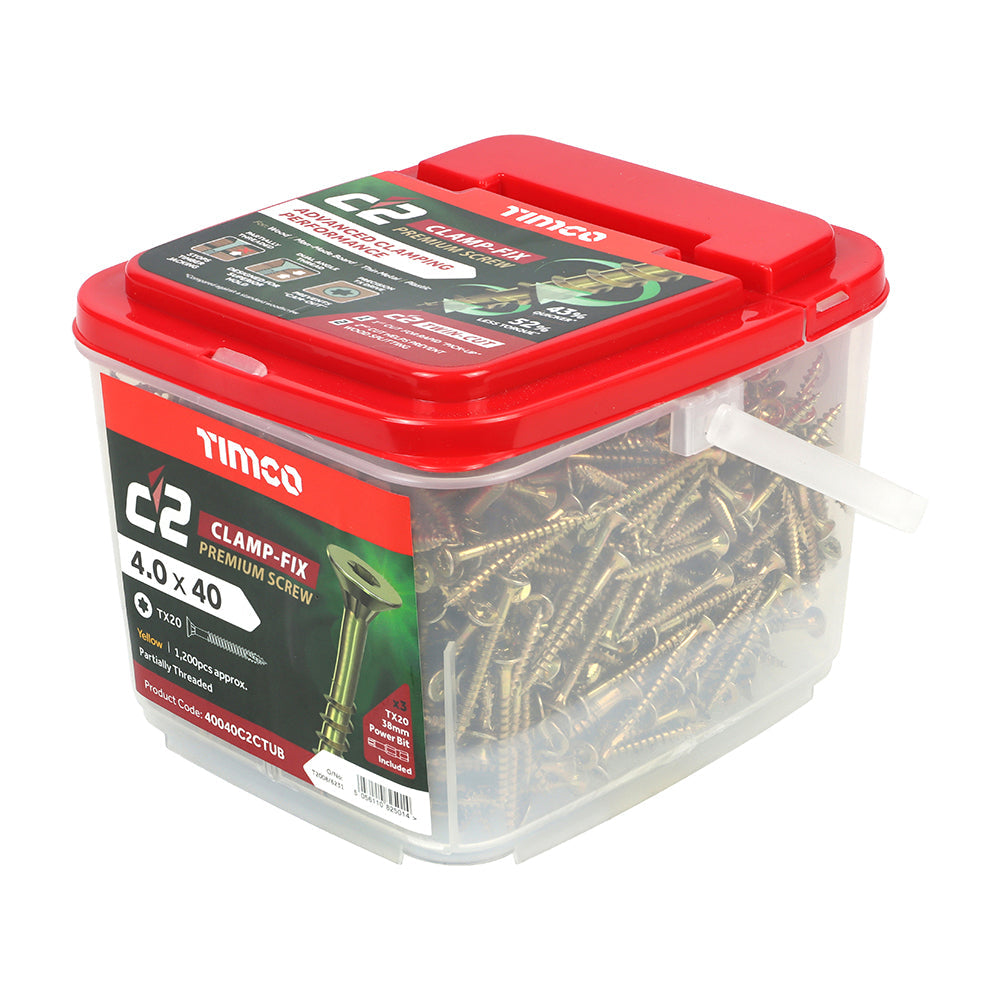 4.0 x 40 Timco Countersunk TX20 Clamp Fix C2 Woodscrews Yellow (Tub of 1200) 40040C2CTUB