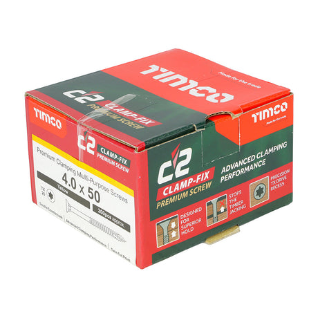 4.0 x 50 Timco Countersunk TX20 Clamp Fix C2 Woodscrews Yellow 40050C2C
