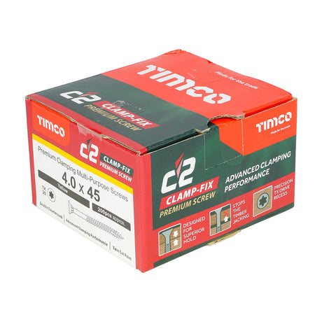 4.0 x 45 Timco Countersunk TX20 Clamp Fix C2 Woodscrews Yellow 40045C2C