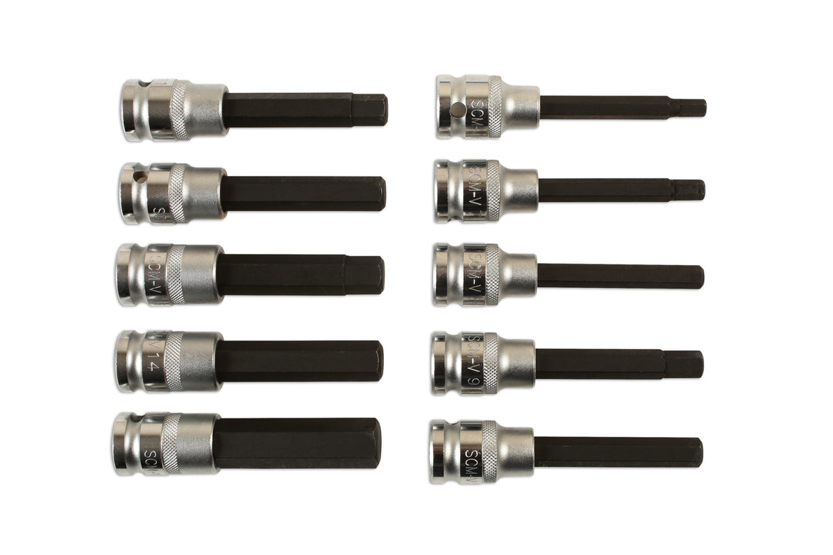 Laser 10 Piece 1/2" Drive 100mm Long Hex Drive Bit Set 7162
