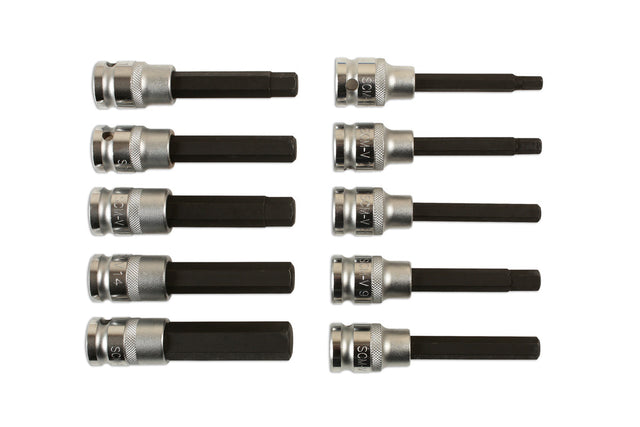 Laser 10 Piece 1/2" Drive 100mm Long Hex Drive Bit Set 7162