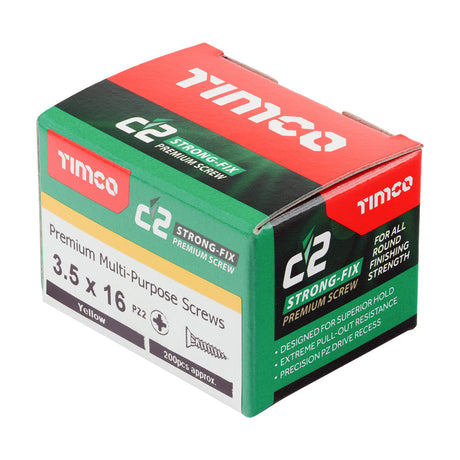 3.5 x 16 Timco C2 Strong Fix Premium Woodscrew, Countersunk Pozi Pz2, Steel Zinc / Yellow Plated 35016C2