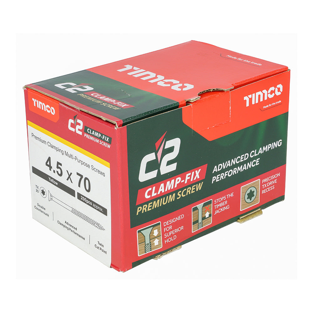 4.5 x 70 Timco Countersunk TX25 Clamp Fix C2 Woodscrews Yellow 45070C2C