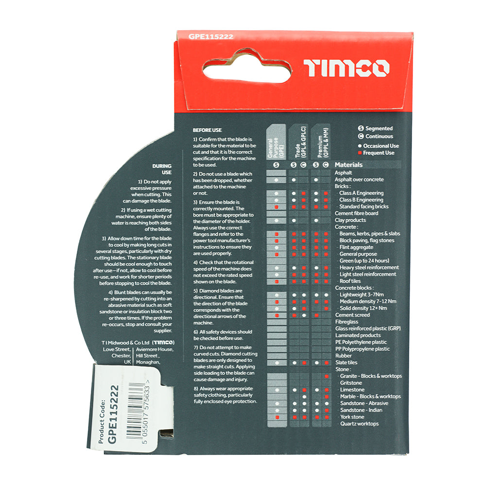 Timco 4" 1/2 (115 x 22.2mm) General Purpose Sintered Diamond Disc