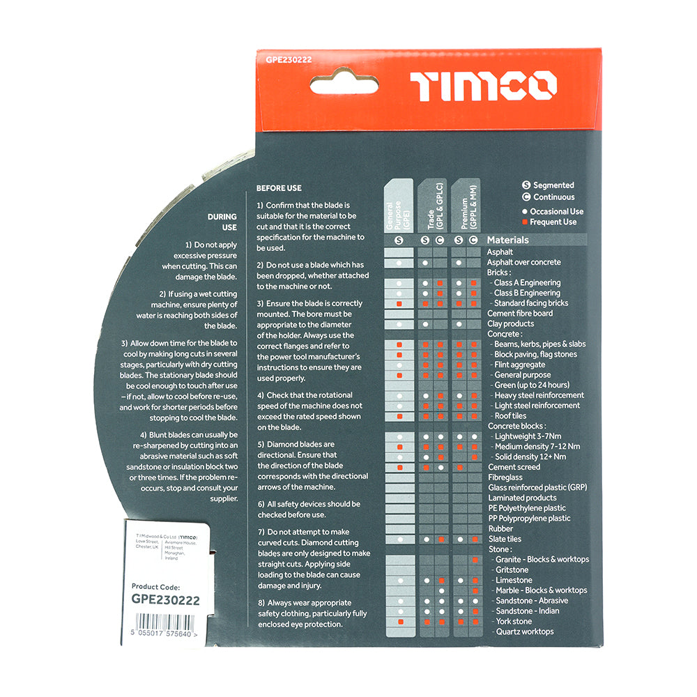 Timco 9" (230 x 22.2mm) General Purpose Sintered Diamond Disc