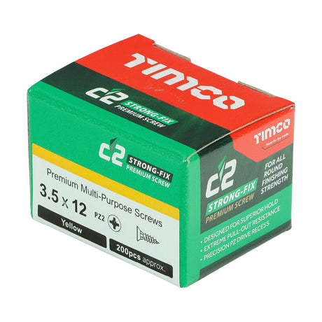 3.5 x 12 Timco C2 Strong Fix Premium Woodscrew, Countersunk Pozi Pz2, Steel Zinc / Yellow Plated 35012C2