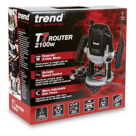 Trend T7 1/2" 2100W Variable Speed Router 240V with Free 5 Piece 1/2" TCT Cutters