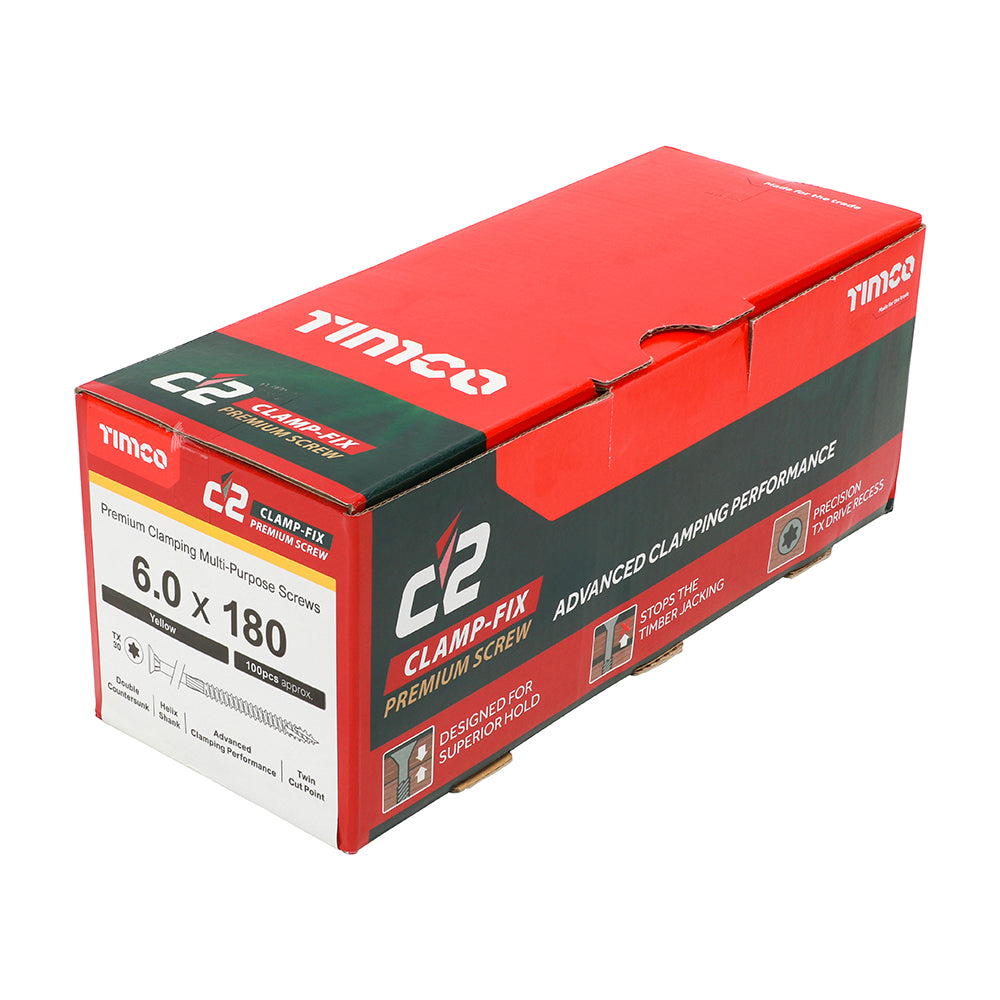6.0 x 180 Timco Countersunk TX30 Clamp Fix C2 Woodscrews Yellow 60180C2C