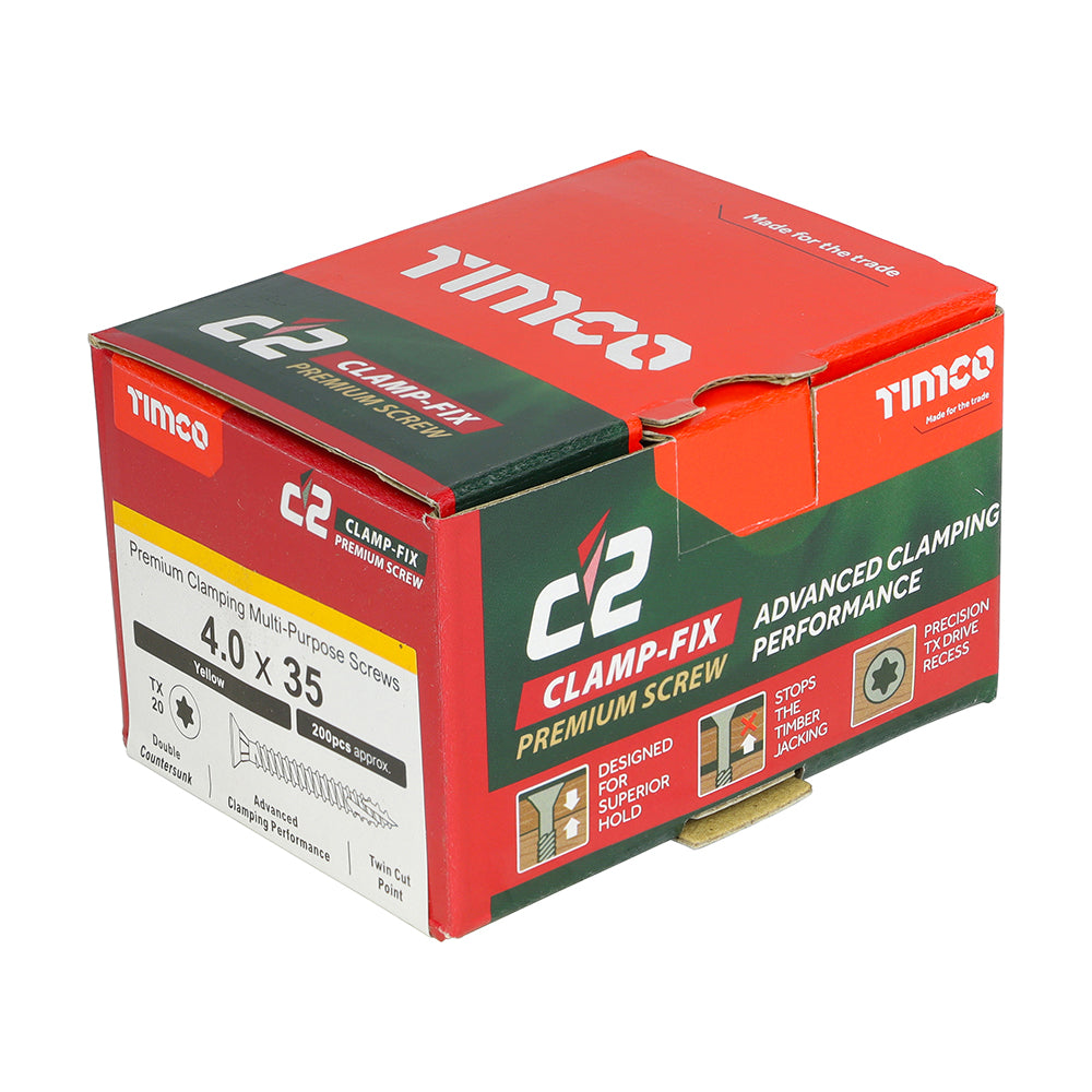 4.0 x 35 Timco Countersunk TX20 Clamp Fix C2 Woodscrews Yellow 40035C2C