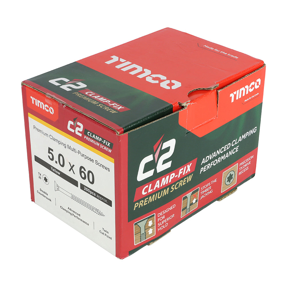 5.0 x 60 Timco Countersunk TX25 Clamp Fix C2 Woodscrews Yellow 50060C2C