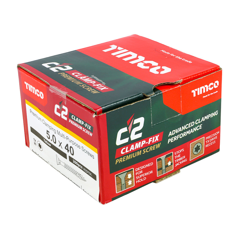 5.0 x 40 Timco Countersunk TX25 Clamp Fix C2 Woodscrews Yellow 50040C2C