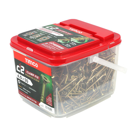 4.0 x 50 Timco Countersunk TX20 Clamp Fix C2 Woodscrews Yellow (Tub of 800) 40050C2CTUB