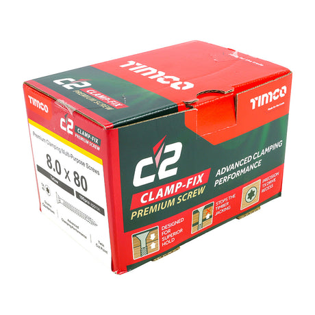 8.0 x 80 Timco Countersunk TX40 Clamp Fix C2 Woodscrews Yellow 80080C2C
