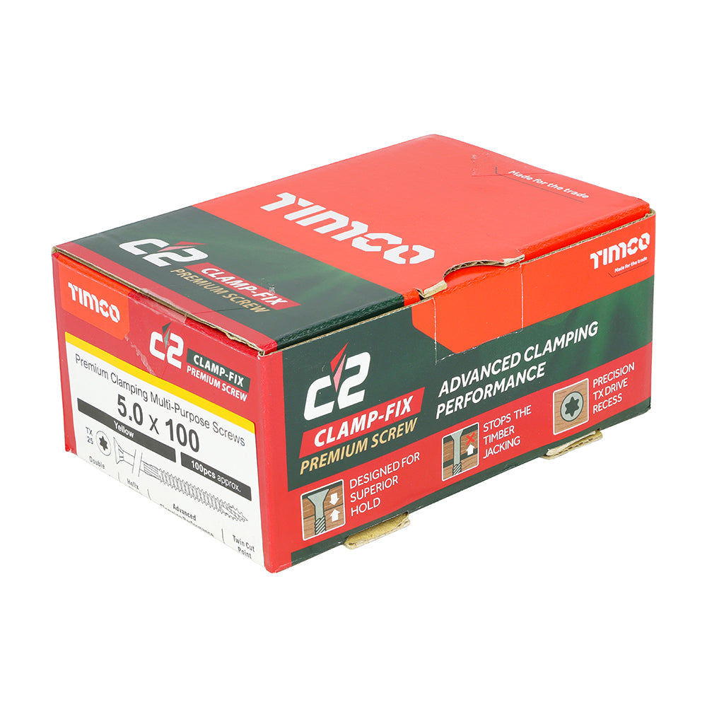 5.0 x 100 Timco Countersunk TX25 Clamp Fix C2 Woodscrews Yellow 50100C2C