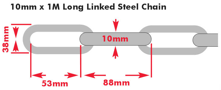 10mm x 1 Metre (ID 65 x 20mm) Galvanised/Galvanized Long Link Steel Chain, , Sold in multiples of 1 Metre
