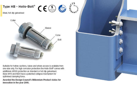 M10 Size 2 Lindapter Hollo-bolt Galvanised (Grip Range 22-41mm) Hole Size: 19mm HB10-2HDG