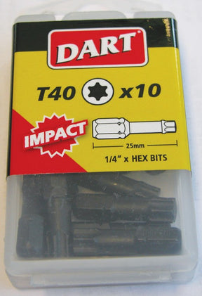 Dart T40 x 25mm Impact Driver Bits, Box of 10