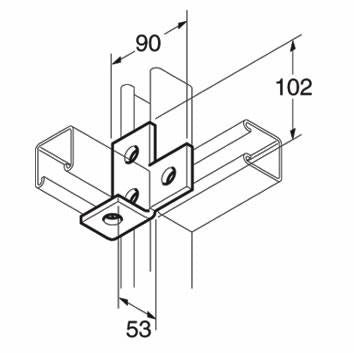 SB604 P1035 Right Hand T Corner Bracket, Unistrut compatible, galvanised