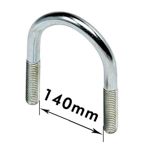 U - Bolts 5" Nominal Bore, 140mm Width Between Legs, Mild Steel Bright Zinc Plated (M12) Bolt only