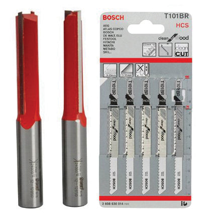 2 x Freud 12.7 x 50 x 1/2" Router Bits Plus pack of 5 Bosch T101BR Jigsaw Blades (Kitchen Fitters Set)