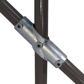 Adjustable 2 Socket Cross C28 Size 7 (G32) Handrail Fitting, Galvanised 130-C42 (Kee Klamp Compatible 30-7)