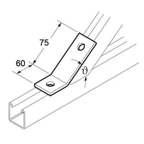 SB520 / P2103 15 Degree Obtuse Angle Bracket, Unistrut compatible, galvanised