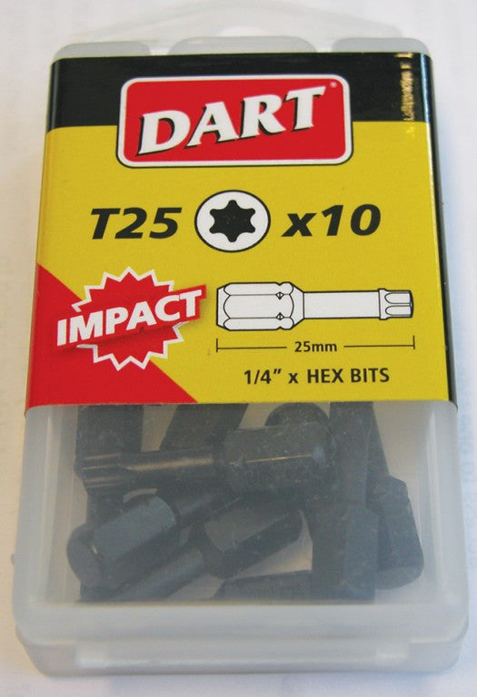 Dart T25 x 25mm Impact Driver Bits, Box of 10