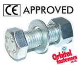 M16 x 40 Hexagon Head Set, Nut & Washer (Assembled Bolt) Grade 8.8 Bright Zinc Plated. CE Approved BS/EN15048