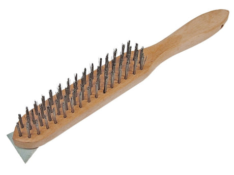 4 Row Heavy Duty Wire Scratch Brush with Wooden Handle & Scraper