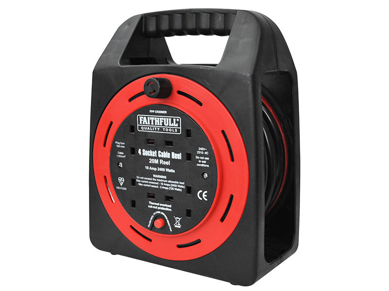 Easy Reel Extension Lead 20 Metre Handbag Type 4 x Sockets 10amp 240V