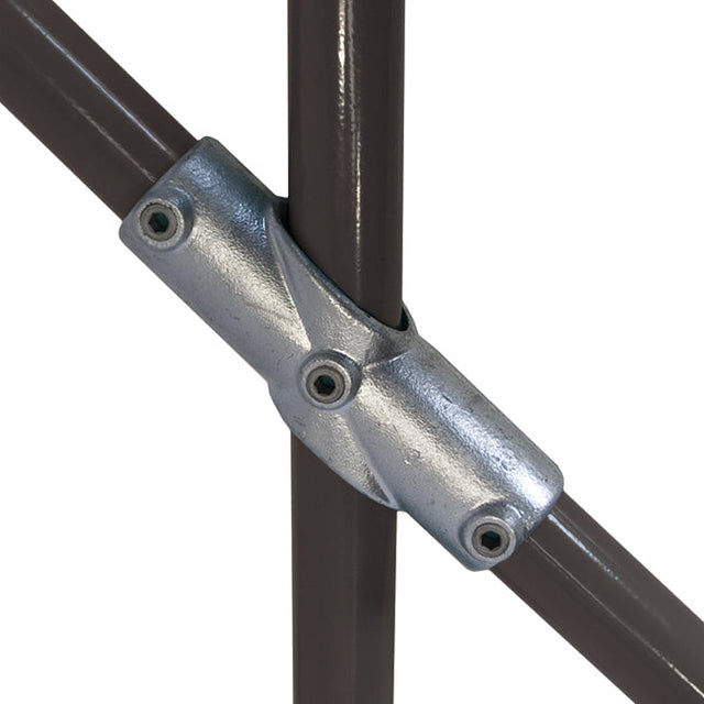 Adjustable 2 Socket Cross C28 Size 8 (G40) Handrail Fitting, Galvanised 130-D48 (Kee Klamp Compatible 30-8)