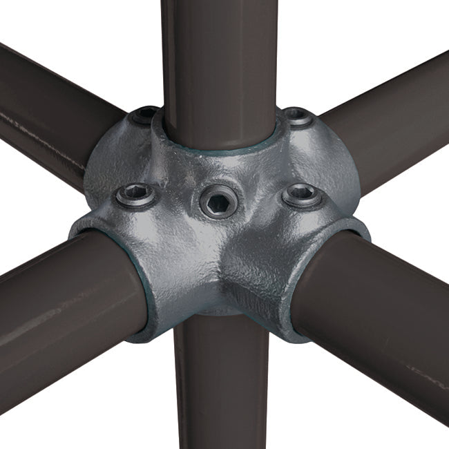 4 Way Cross + Central Tube C24 Size 5 (G20) Handrail Fitting, Galvanised 158-A27 (Kee Klamp Compatible 40-5)
