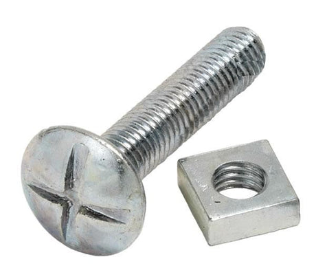 M6 x 10 Roofing Bolt & Nut Mild Steel Zinc Plated