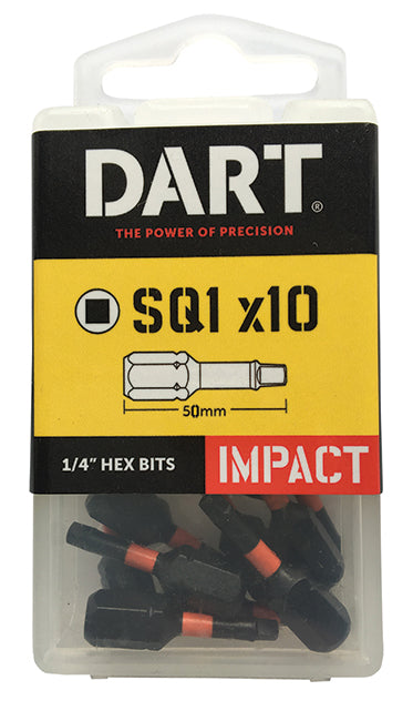 Dart No1 x 50mm Square Hex Impact Driver Bit (Pack of 10) DI50SQ1-10