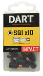 Dart No1 x 50mm Square Hex Impact Driver Bit (Pack of 10) DI50SQ1-10
