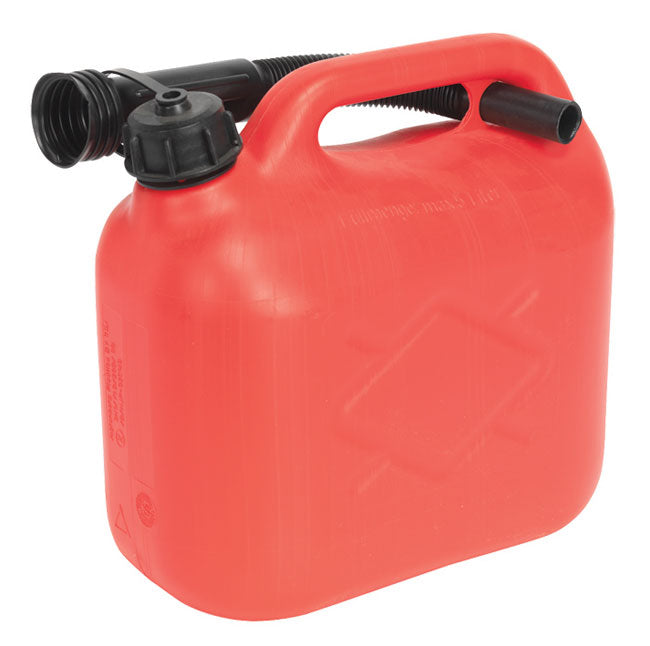 Red 5 Litre Plastic Fuel Can with Pouring Spout