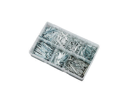 1000pce 1/16-5/32 Split Pin Assortment. Bright Zinc Plated. Kitmaster KM105134
