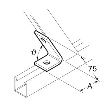 SB534 / P2106 75 Degree Acute Angle Bracket, Unistrut compatible, galvanised
