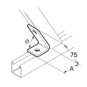 SB534 / P2106 75 Degree Acute Angle Bracket, Unistrut compatible, galvanised