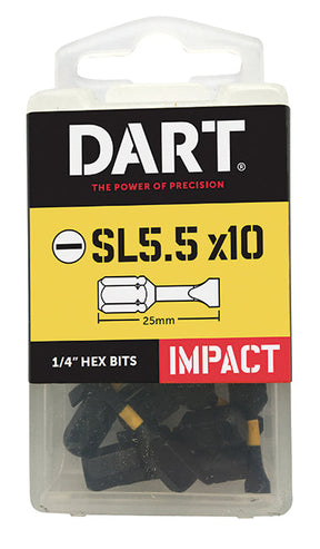 Dart 5.5 x 25mm Slot Impact Driver Bit (Pack of 10) DDISL55-10