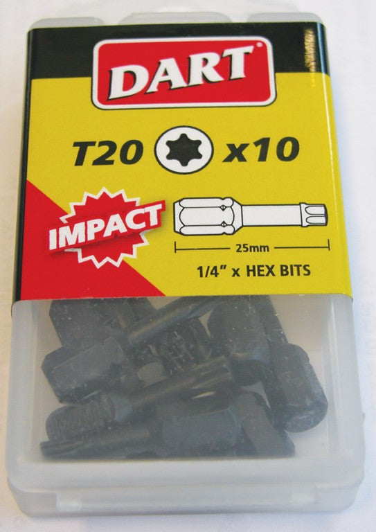 Dart T20 x 25mm Impact Driver Bits, Box of 10