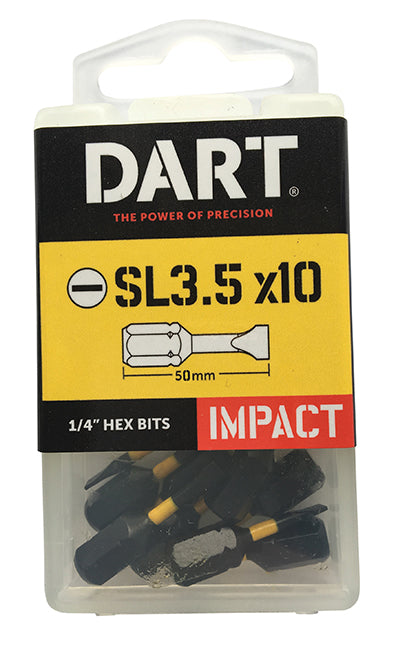 Dart 6.0 x 50mm Slot Impact Driver Bit (Pack of 10) DDI50SL60-10