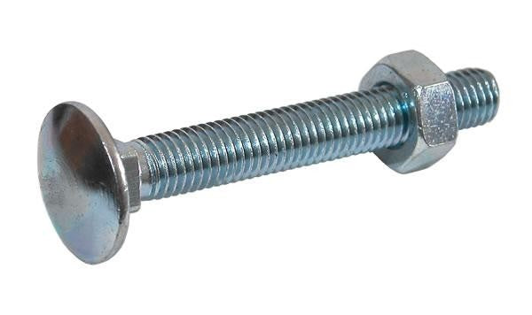 M16 x 90 Mild Steel Carriage / Coach / Cup Square Bolts, c/w Hexagon Nut Zinc Plated, DIN 603/934