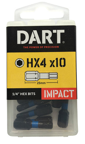 Dart 4 x 25mm Hex Impact Driver Bit (Pack of 10) DDIHX4-10