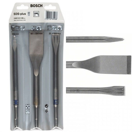 Bosch 3 Piece SDS-Plus Chisel Set, Point, Flat & Self Sharping Tile 2 607 019 159