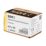 Sidax 4.0 x 25mm Countersunk Pozi Pz2, CHP01 General-Purpose Woodscrew, Zinc & Yellow CHP01-040025