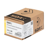 Sidax 4.0 x 60mm Countersunk Pozi Pz2, CHP01 General-Purpose Woodscrew, Zinc & Yellow CHP01-040060