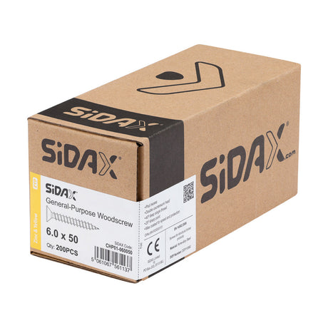 Sidax 6.0 x 50mm Countersunk Pozi Pz3, CHP01 General-Purpose Woodscrew, Zinc & Yellow CHP01-060050
